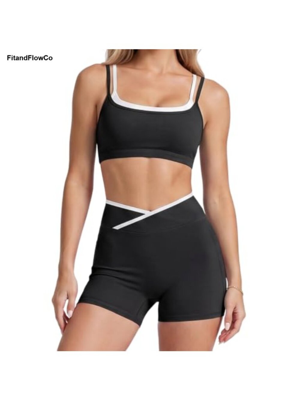 2 Piece Workout Set Polyamide Spandex Double Layered Sports Bra Biker Shorts